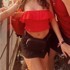 Off the shoulder and/or strapless red crop top